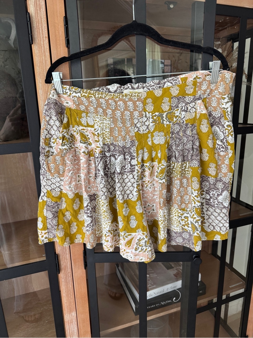Maeve Anthropologie Patchwork Pleated PullOn Shorts flowy floral block print mix